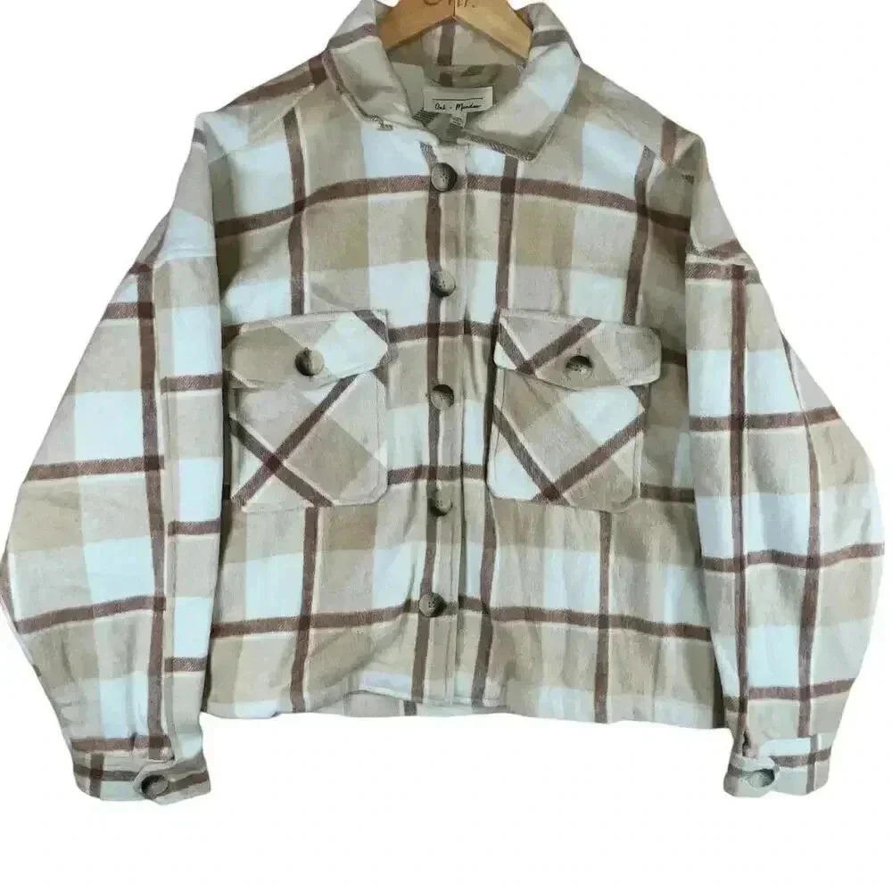Oak & Meadow NWT Plaid Warm Cozy Cropped Long Sleeve‎ Button-Down XL